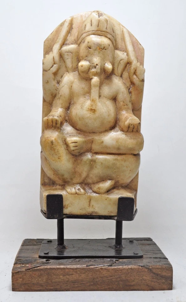 Antigua Estatuilla Ídolo Dios Ganesha Grande Mármol Blanco Original Tallada a Mano Foto 2 de 4