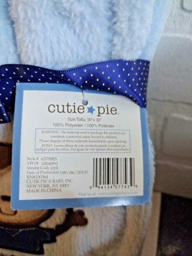 NEU! Cutie Pie Affe Affe Ich liebe dich weiche Fleecedecke babyblau 30" x 30" - Bild 3 von 3