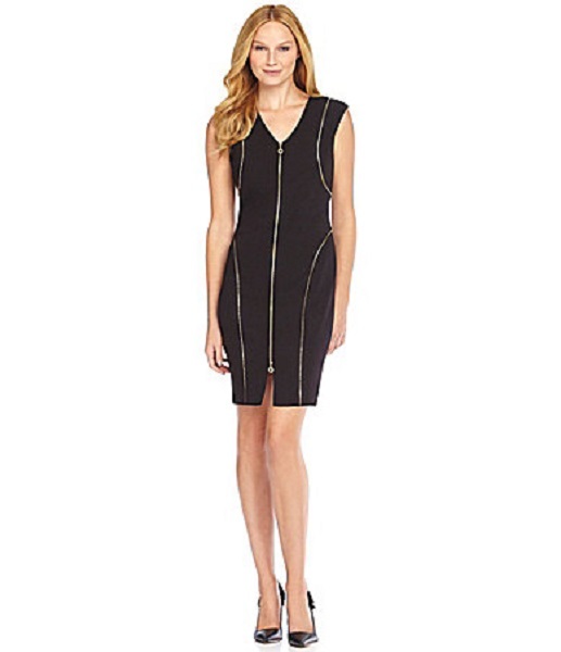 Calvin Klein CD3X1C77 Black/Gold Zipper Detail Stretch Sheath Dress, 4R - $132 | eBay Calvin Klein CD3X1C77 Black/Gold Zipper Detail Stretch Sheath Dress, 4R - $132 | eBay