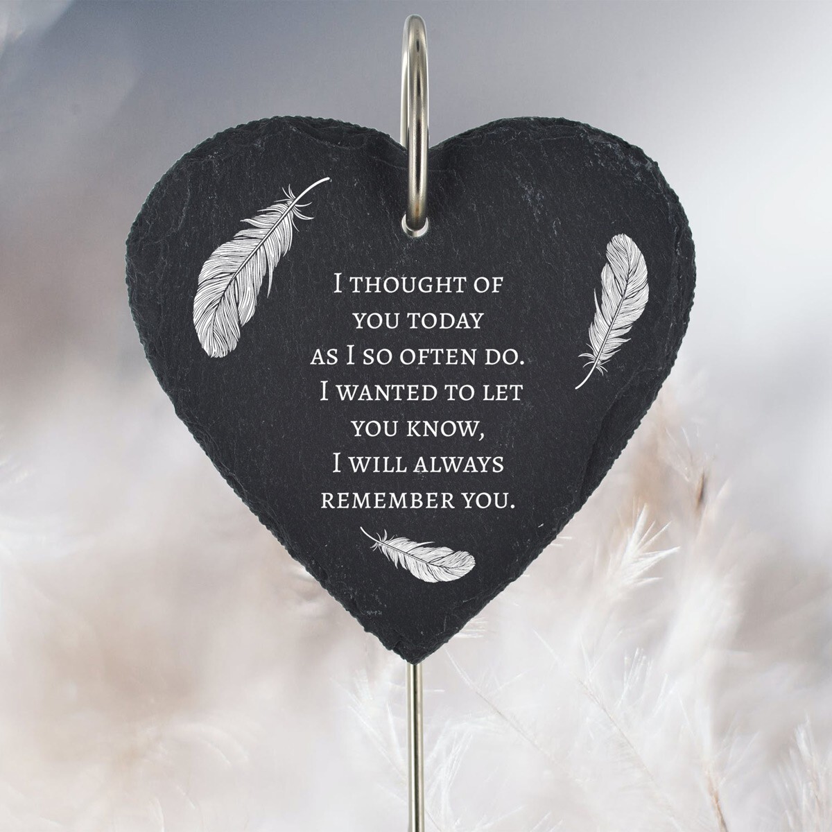 Feather Grave Stick Marker Plaque Ornament Memorial Slate Heart Graveside Decor