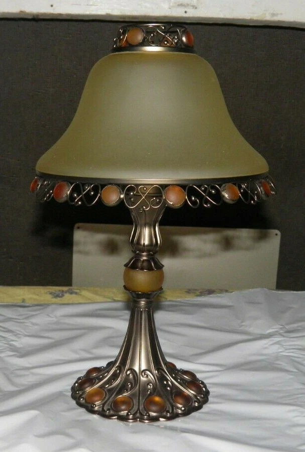 PartyLite Paris Retro Amber Beaded Tea Light Candle Lamp with Frosted Shade Ret
