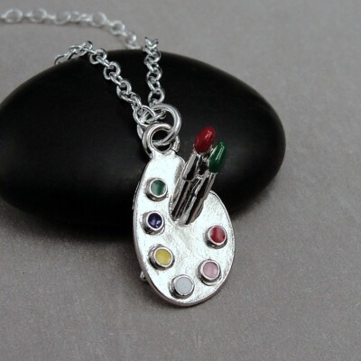 Silver Artist Palette Necklace - Paint Palette Charm - Artist Painter Charm Gift