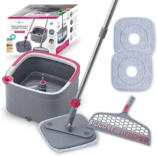 True & Tidy TrueClean Spin Mop and Bucket System with Silicone Floor Sweeper