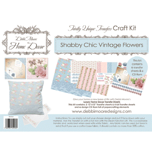 Debbi Moore Home Decor Transfer Craft Kit Shabby Chic Vintage Flowers & CD320585