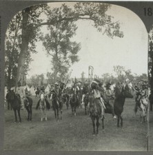 NATIVE AMERICANS HEADRESS + HORSEBACK, VINT STEREOVIEW