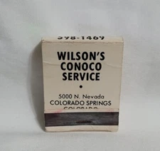 Vintage Wilson's Conoco Gas Oil Colorado Springs Matchbook Cover Advertising