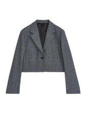 Arket Cropped Wool Grey Check Blazer Size 40