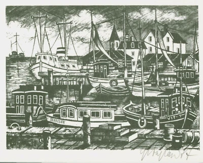 Oskar Erich Stephan (1919 Leipzig – 1989) Boote im Hafen von Vitte auf Hiddensee - Bild 1 von 4