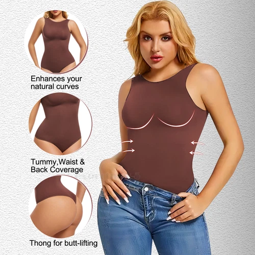 Women Crew Neck Full Body Shaper Slimming Firm Control Tummy Bodysuit Shapewear - Picture 10 of 33