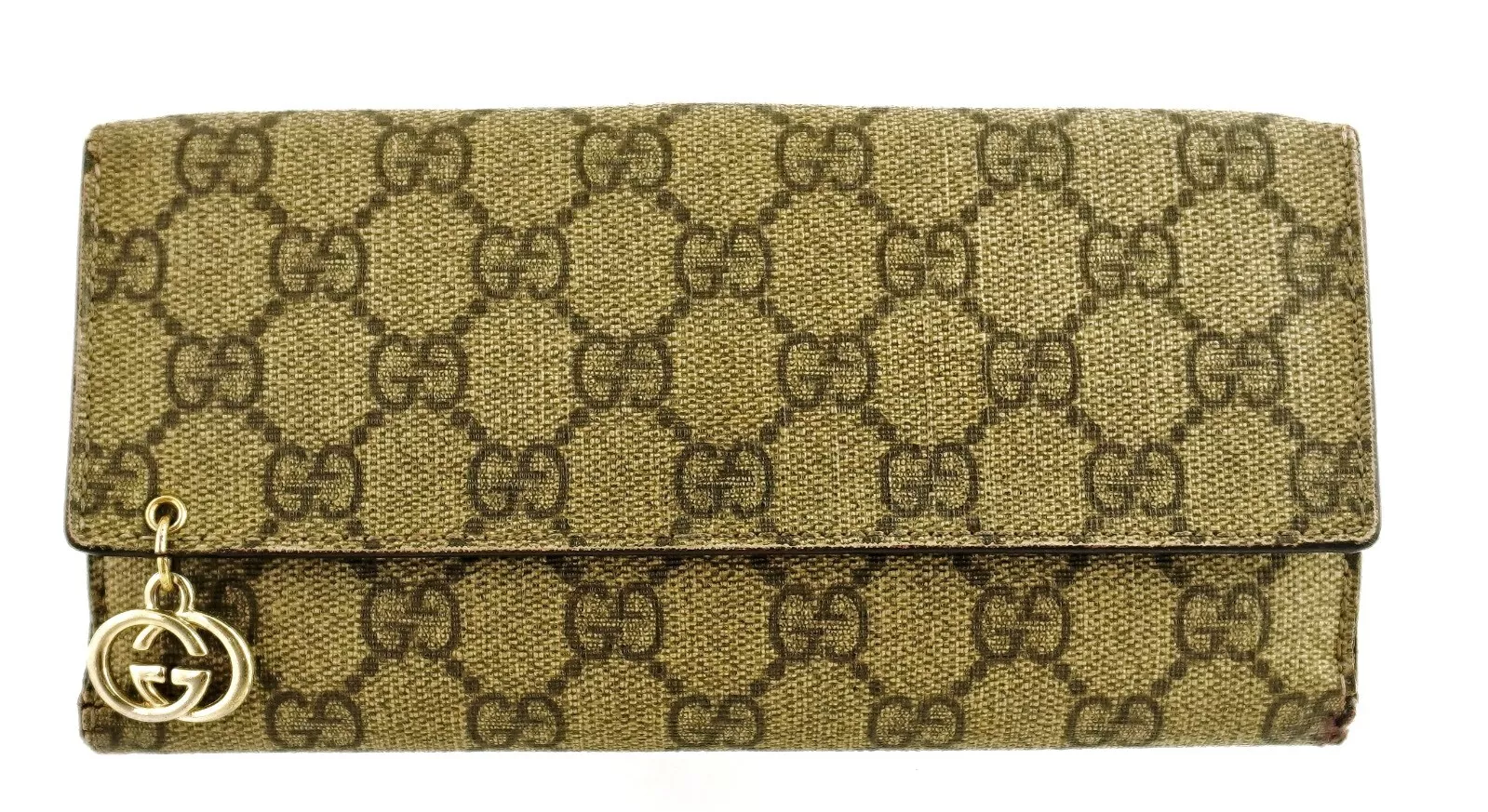 Authentique portefeuille GUCCI marron suprême GG monogramme toile enduite cuir Italie
