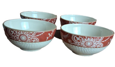 PIER 1 MARIBETH 6'' IRONSTONE CHINA BOWLS FLOWER DEEP DISH MICROWAVABLE Set of 4