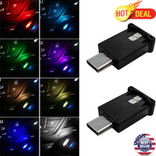 2PCS USB Type C LED Ambient Light, 8 Colors RGB Dynamic Atmosphere Lamp Car