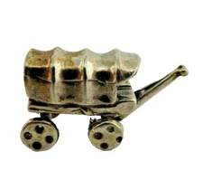 Miniature European 800 Solid Silver Western Covered Wagon Figurine