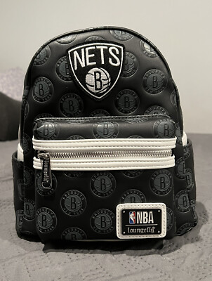 New Loungefly NBA Brooklyn Nets Logo Black Mini-Backpack  display picture 3