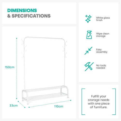 White Heavy Duty Clothes Rail Rack Garment Hanging Stand Shoes Storage Shelves - Picture 6 of 9