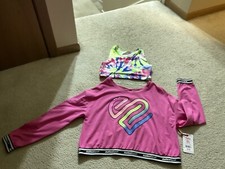 NWT Justice Sport Kids Girls 2Pc. Tee Long Sleeves With Bra T-shirt Top XL