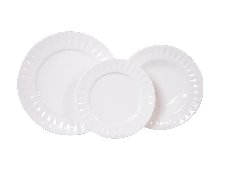 DIMO Servizio di Piatti da Tavola in Porcellana Athena Intarsio Bianco 18 Pezzi