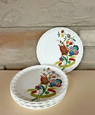 Six - 9 Inch W.S. George Bolero Calico Flower Dinner Plates FUN Vintage Design!