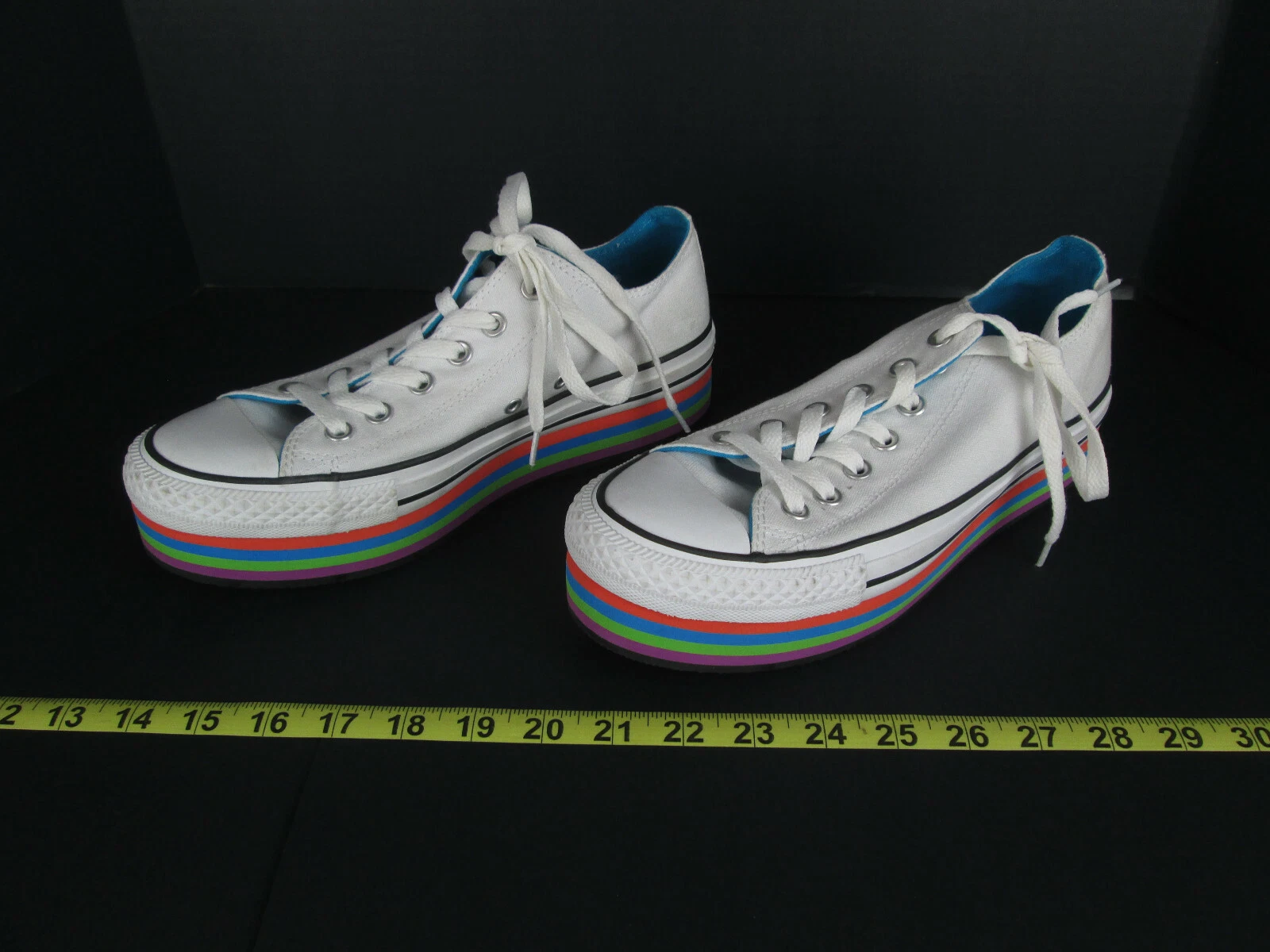 Converse All Star Shoes Womens US 9 UK 7 White with Rainbow Strip Soles GS