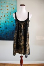 Ecote Urban Outfitters Dress Black Gold Crinkled Cotton Boho Sundress Sz Small