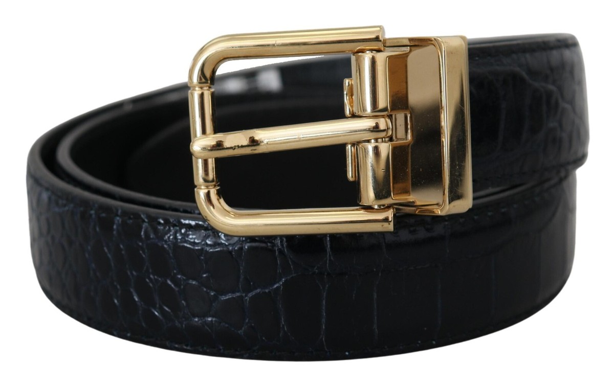 DOLCE & GABBANA Belt Black Exotic Leather Gold Metal Buckle 