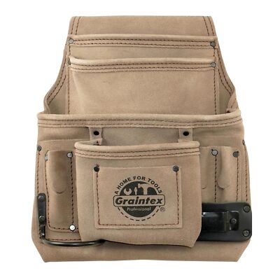 SS2180 10 Pocket Nail & Tool Pouch Beige Color Suede Leather for Constructors...