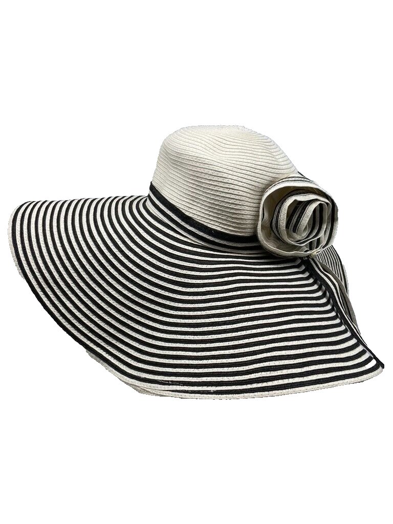 Vintage White House Black Market Womens Black & Beige Wide Brim Paper Straw Flop Vintage White House Black Market Women main image 2