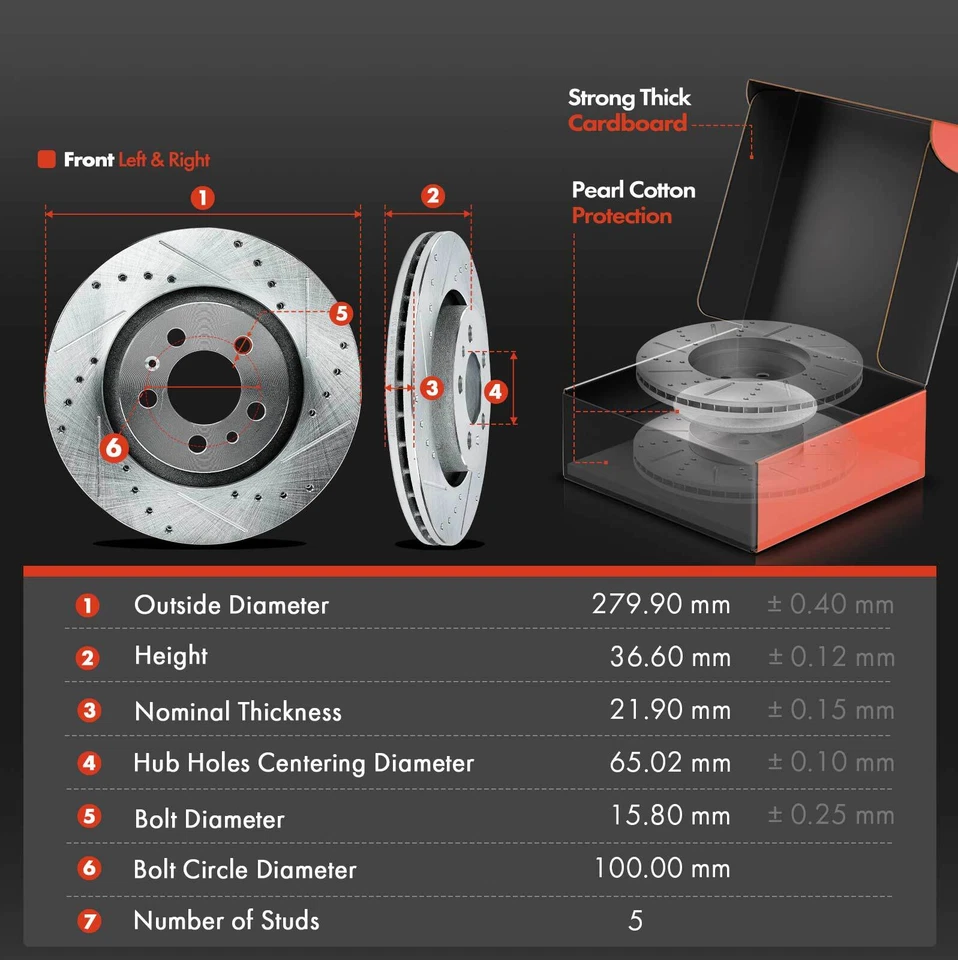 Передний просверленный тормозной ротор + тормозная колодка для Volkswagen Golf Jetta Beetle Golf City - Изображение 2 из 4