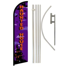 Haunted House Windless Banner Swooper Advertising Flag Pole Kit Halloween Decor