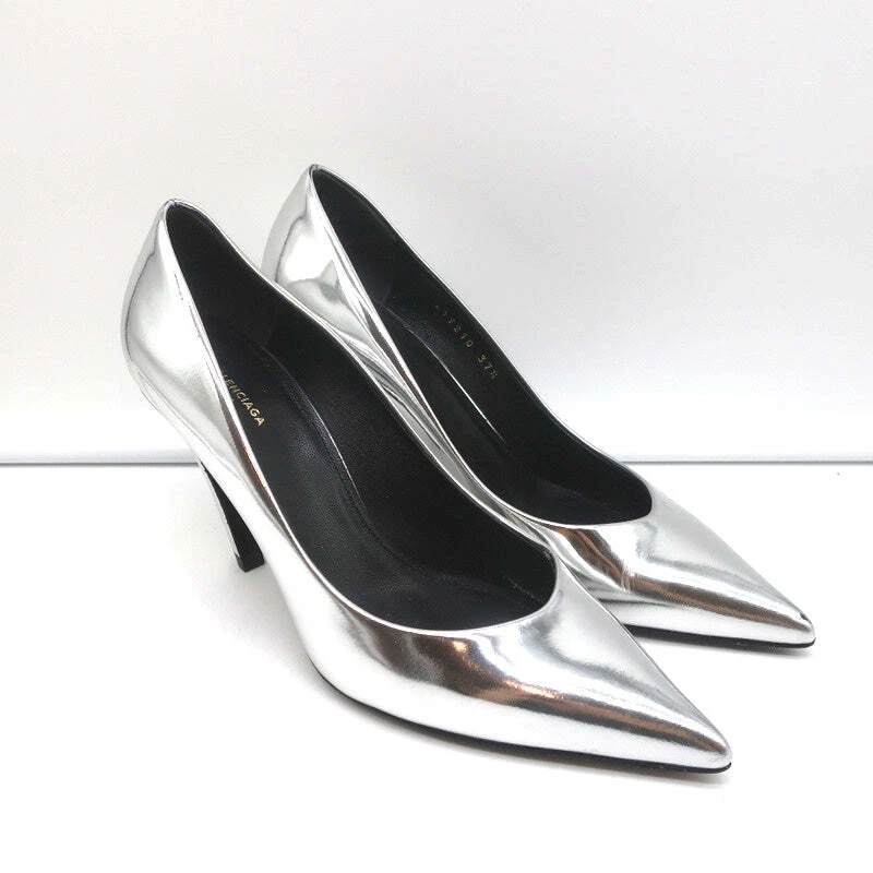 Zapatos de salón Balenciaga con espejo roto de cuero plateado metálico talla 37,5 punta Foto 2 de 4