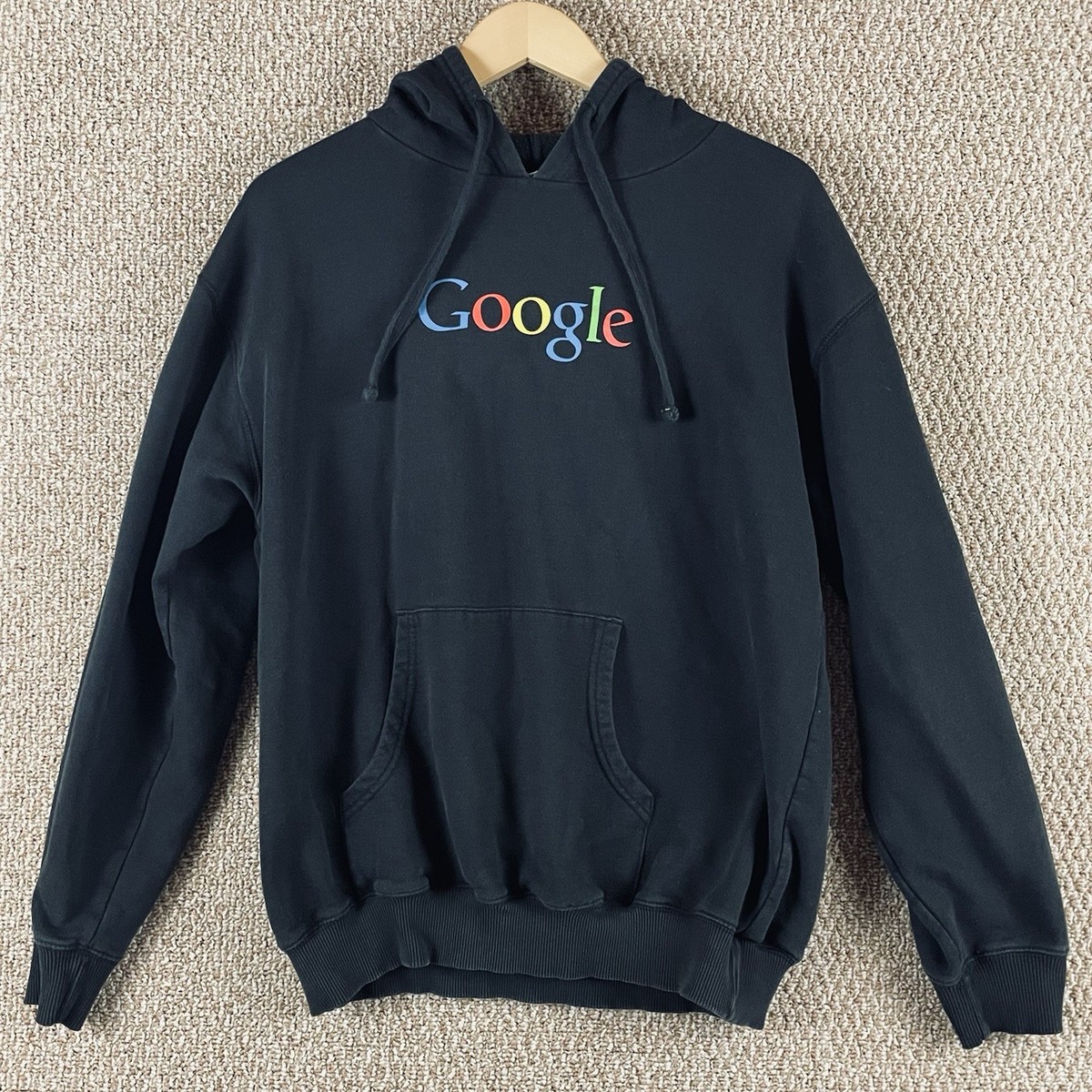Vintage Google Hoodie L/XL Black Pullover Sweatshirt 90s Y2K Tech
