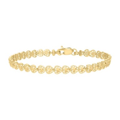 Echtes 10K Gelbgold Damen D/C Milgrain Rand 5,5 mm ausgefallenes Herz Gliederarmband 7''