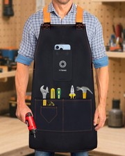 Adjustable Work Tool Apron with Secure Multi Phone Pocket - One Size, Black