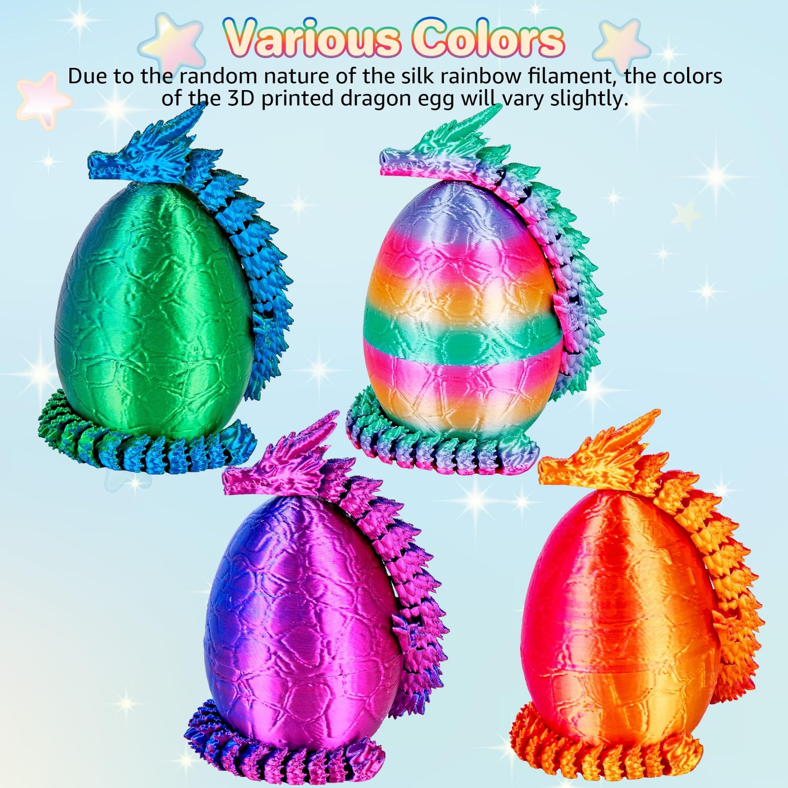 4Pcs 3D Printed Dragon Eggs Mini Dragon Eggs with 8.86Inch Dragon inside 3D Prin