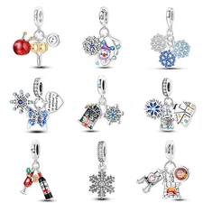 European 925 Sterling Silver Charms CZ Winter Snowflakes Day For Women Bracelets