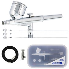 Master Airbrush G222 Pro Set, Gravity Feed, 3 Tip Kit 0.2, 0.3, 0.5mm, Air Hose