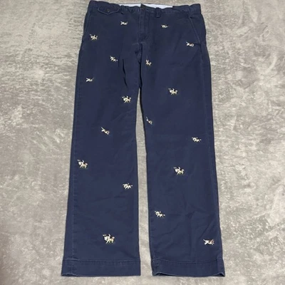 Polo Ralph Lauren Navy Blue Chino Embroidered Multi Hunting Dog Pants Size 33x32 - Image 1 of 4
