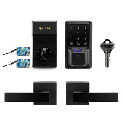 4-IN-1 Smart Deadbolt with Door Handle set,  Fingerprint Smart Lock, Matte Black