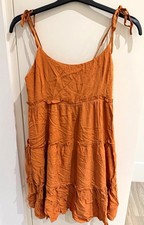 SHEIN Women Burnt Orange Smocked Tie Strap Ruffle Mini Sundress Adjustable Sz L