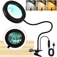 10X Magnifier Glass Reading LED Desk Lamp Flexible Clip On Magnifying Lamp NEW