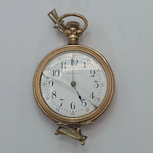 Antique 1901, 14k Gold Plated, Waltham Pocket Watch 0s 7j, For Parts/Repair