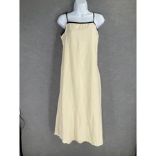 Japana Midi Dress Sz L Cream Spaghetti Strap Smocked Back Linen Blend Coastal