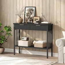 Console Table, Narrow Long Entry Table with Storage Shelf, 2-Tier Fluted Entr...