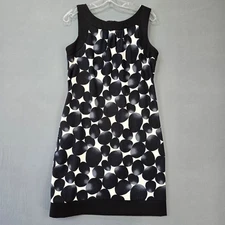 AB Studio Black Dress Midi Stretch Shift Geometric Spots Sleeveless Women 12 Zip