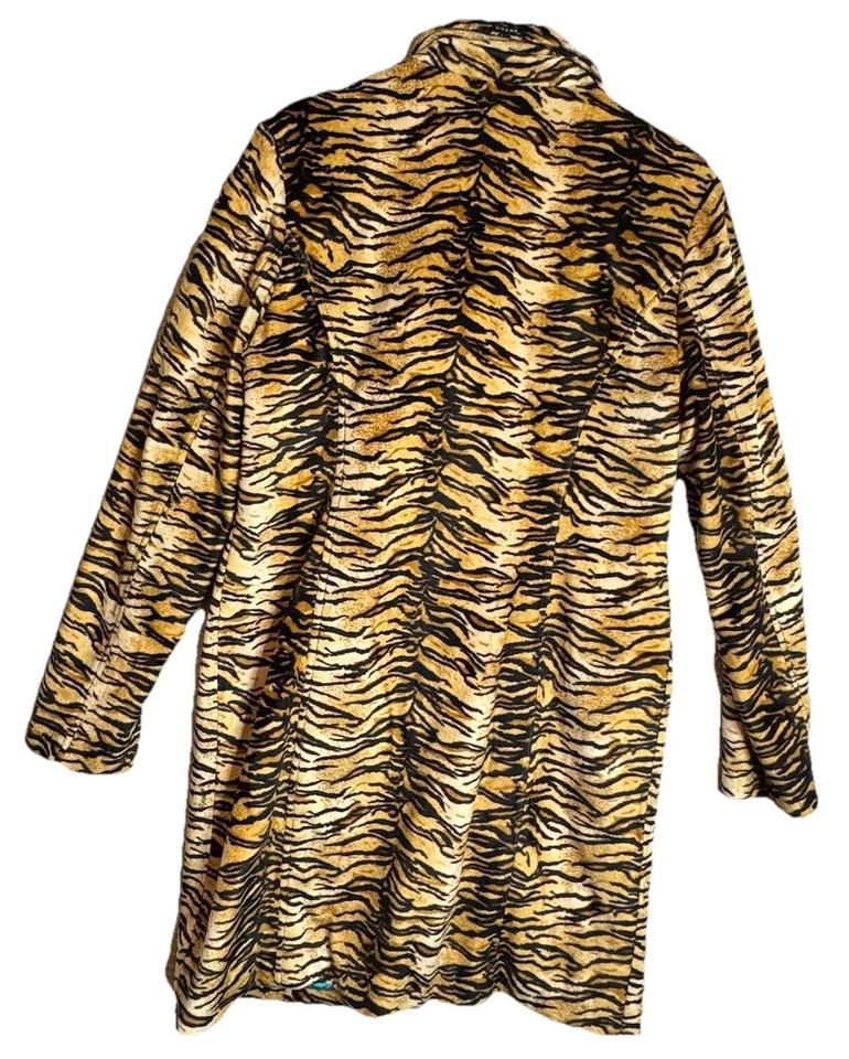Vtg Guess Faux Fur Tiger Print Snap Coat Women’s Size XL Teal Quilted Lining Dmg - Image 4 of 4