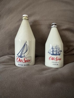 2x Vintage Old Spice Opalglas-Flaschen   Shulton Rarität 70er & 90er Jahre- DEKO