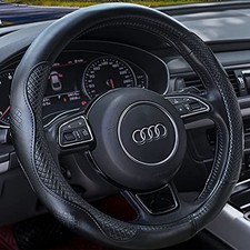 Heavy Duty Pure Cowhide Steering Wheel Cover, Black Genuine Leather black-3