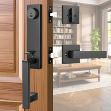 Matte Black Front Door Lock Set with Adjustable Deadbolt, Modern Design