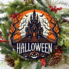 8x8 Tin Metal Sign Halloween Wall Art Sign Spooky Haunted House