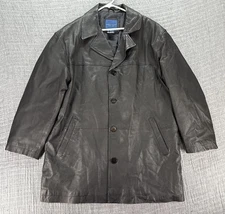 Towncraft Mens Large L Black Pig Nappa Leather Jacket Coat Button Up